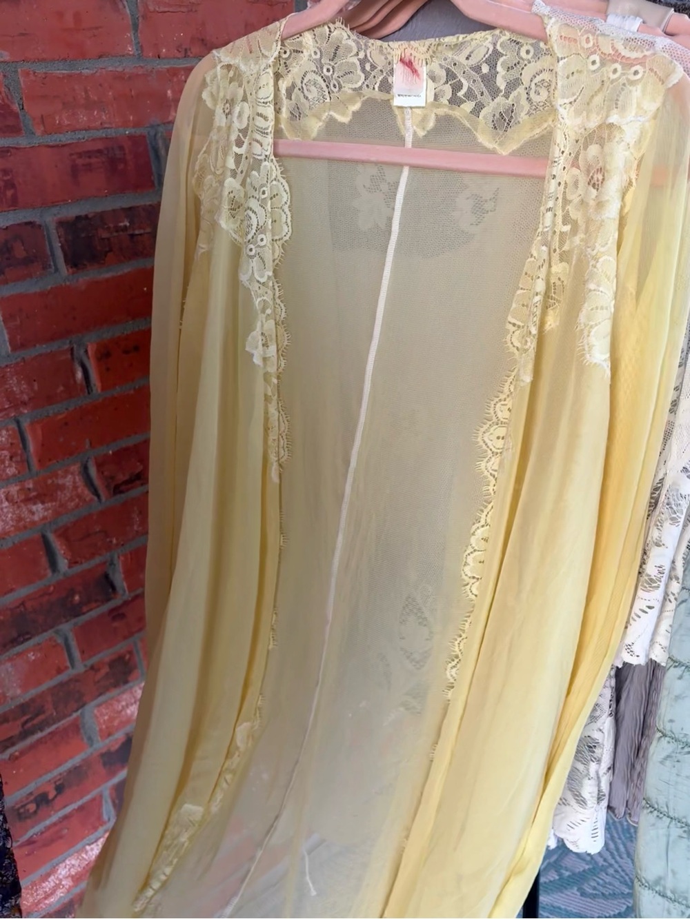 Sheer Lace-Trim Robe in Pale Yellow - Women's Intimates